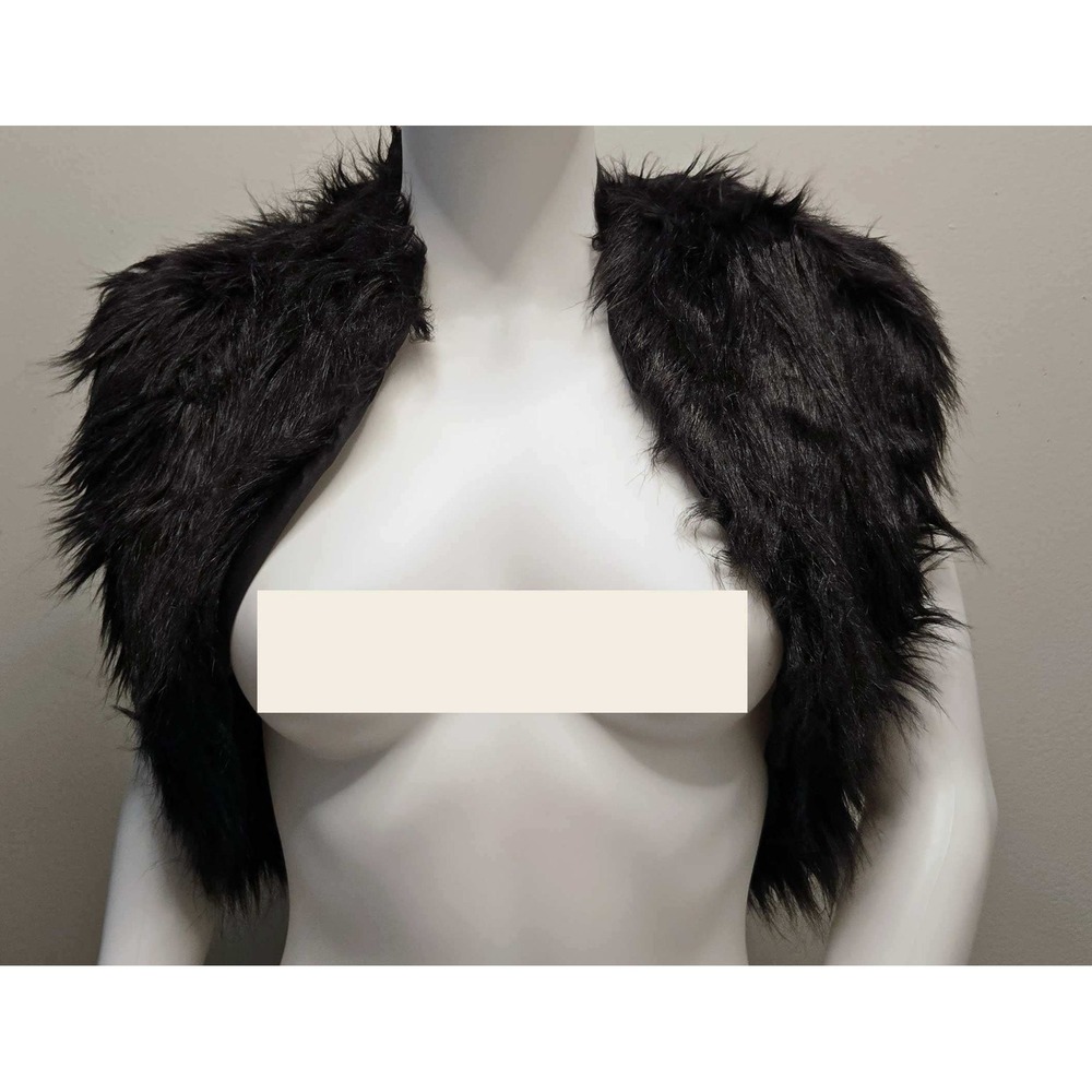 Simply Vera Vera Wang Black Faux Fur Shrug Bolero Vest SM haggy Lined Gothic